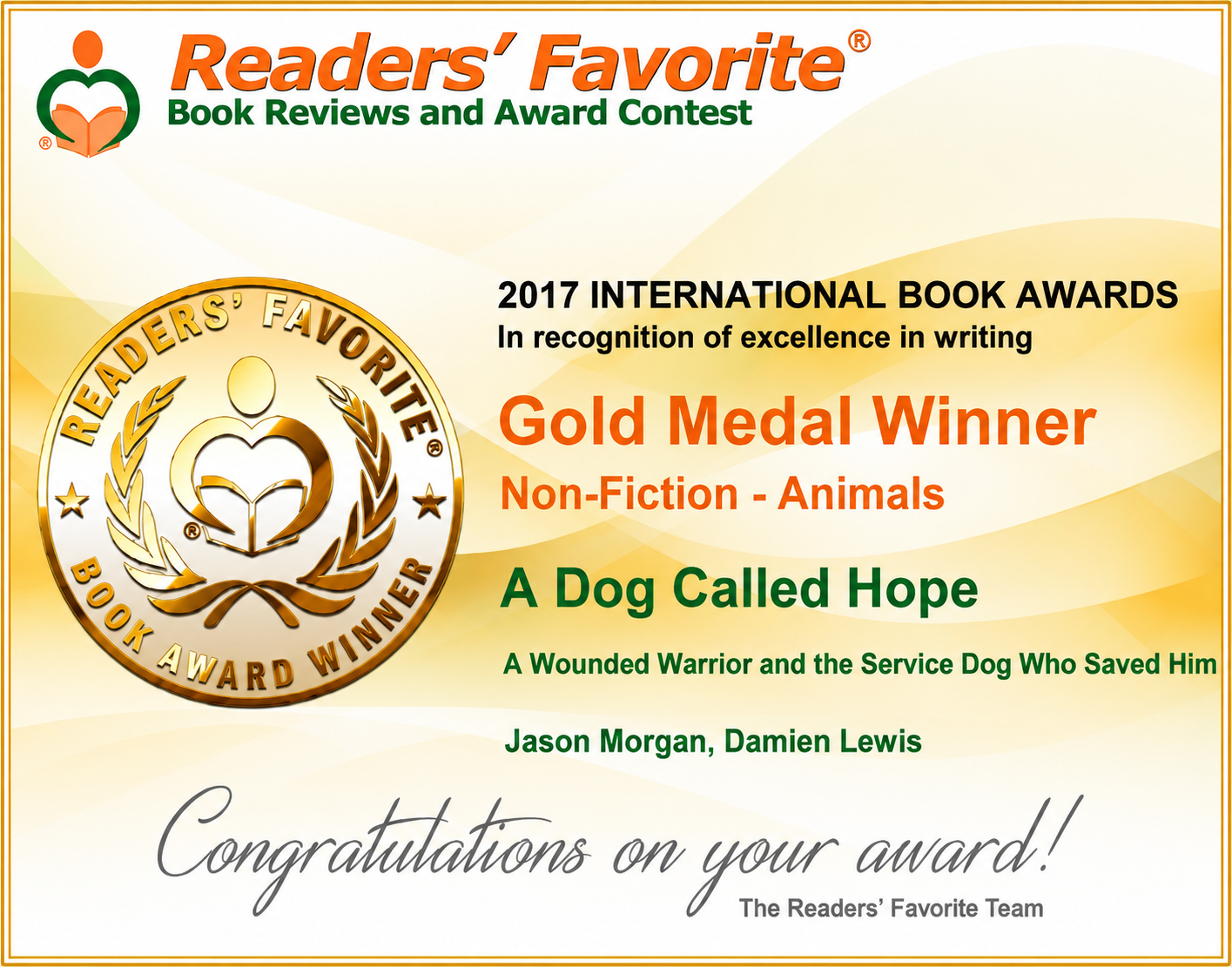 Readers' Favorite 2017 International Book Awards — Gold Medal Winner, Non-Fiction Animals
